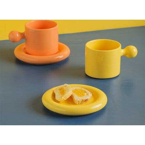 Macaron Ceramic Cup Net Red Personality Ins Wind Creative Egg Yolk Mug with Cover Set Couple Mugs Coffee Cups Set Cute Tea