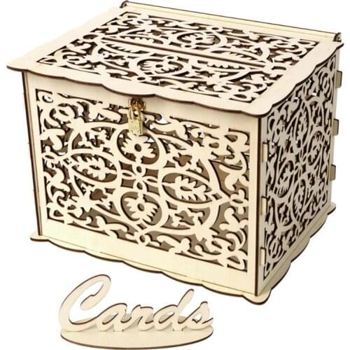 New DIY Wedding Gift Card Box Wooden Money Box with Lock Beautiful Wedding Decoration Supplies for Birthday Party Storage Money