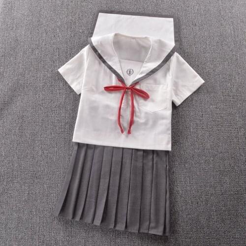 Japanese High-end sailor suit Summer Neck cat embroidery Short sleeve suit