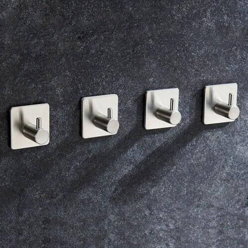 NHBR 4 Pcs Self Adhesive Hook Max 8kg Towel Rail Hat Towel Robe Coat Stick-up Stainless Steel Hanger for Kitchen Bathrooms