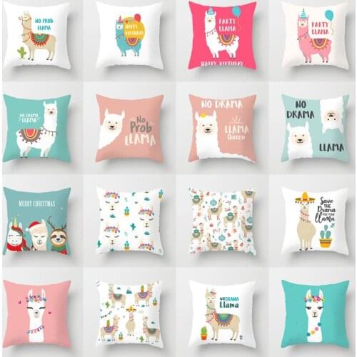 Cute Alpaca Pillowcase Cushion Cover Back Cushion Cover Cartoon Printing Sofa Car Cushion Cover