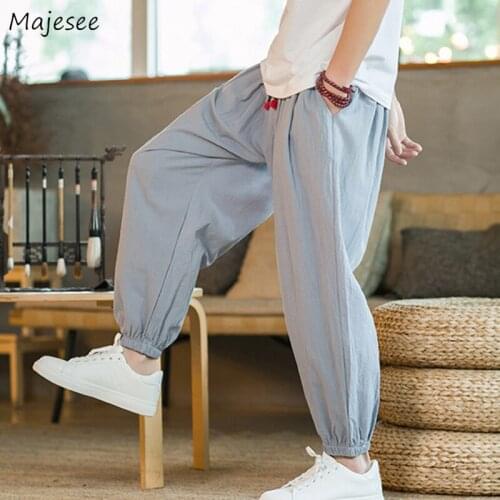 Linen Harem Casual Pants Men Summer Oversized M-5XL Solid Fashion Ankle Length Trousers Male Japanese Streetwear Joggers Baggy