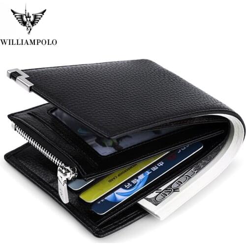 Men Wallet Black Leather Clip Purse Card Coin Pocket Zipper Design bifolds Money Bag Male Business Cowhide Wallets