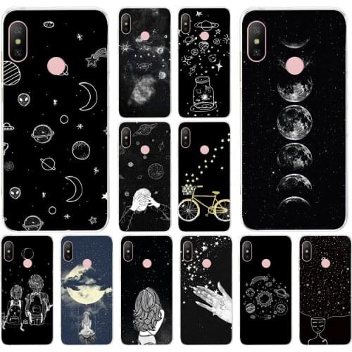 296FG sky Space planet Black and white sun Moon stars Soft Silicone Tpu Cover phone Case for xiaomi redmi note 4A 4X 6 Pro 6A