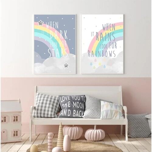 Rainbow Nursery Simple Quotes Poster Cartoon Wall Art Canvas Print Painting Decorative Picture Kid Child Bedroom Decoration