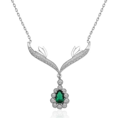 Real Silver 925 Jewelry Silver Green Stone Locket Lady Necklace