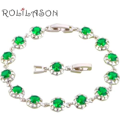 ROLILASON Charm green zircon flower shaped Silver Filled bracelets for Ladies Health Nickel Lead free Fashion jewelry TB387