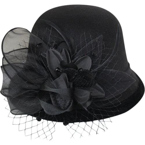 Women Bucket Hat Wool Hat Fashion Elegant Woolen Hats Woman Party Formal Caps High Quality Wool Felt Top Hat Fedoras Christmas