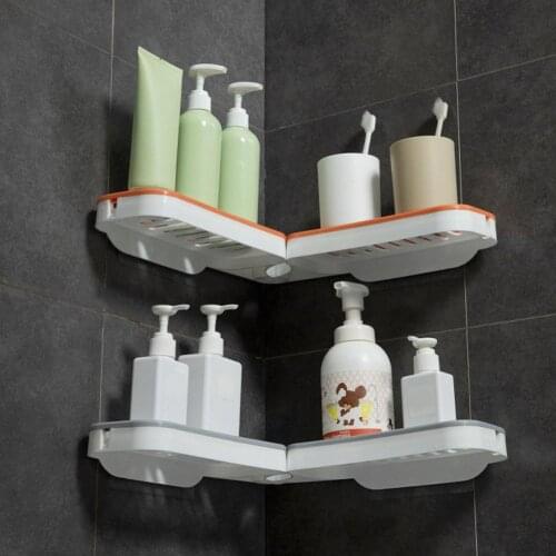 Hollow Designed Corner Storage Wall-mounted Punch Free Shower Drain Water Rack Shampoo Storage Kitchen Bathroom Accessories