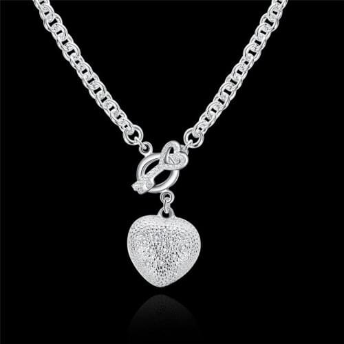 Hot fine Crystal Heart Key necklace 925 Sterling Silver Jewelry for women Christmas gifts party wedding Popular brands Jewelry