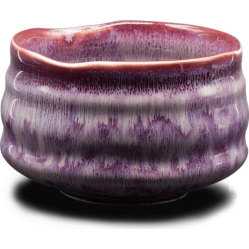 Handmade Japanese Ceramic Purple Matcha Bowl Green Tea Chawan for Whisking Ceremony Accessories Shiny Glazed