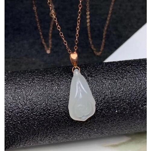 SHILOVEM 18k yellow gold real natural white Jasper pendants Christmas Gift fine Jewelry plant wedding no necklace mymz0918666hby