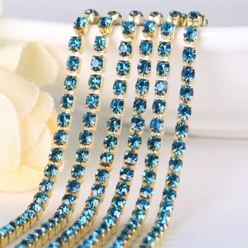 Blue 10Yards 10Yards DIY Rhinestone Chain Dense Gold bottom sewing Rhinestones for clothing Art Decoration