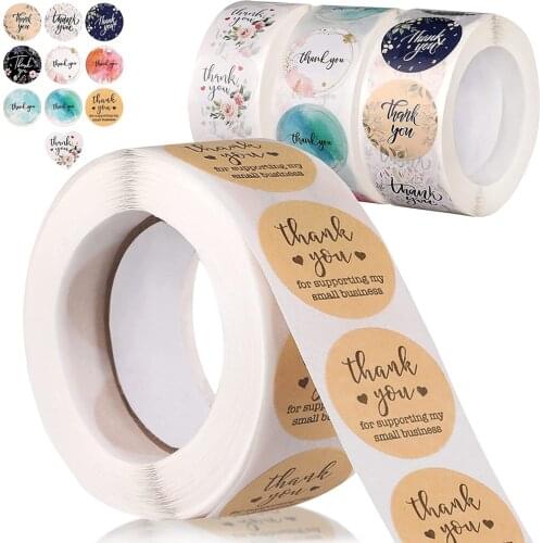 Thank You Stickers Labels 50PCS 500 Pieces Thank You Seal Stickers Thank You Roll in 10 Designs For Gift Package Flower Bouquets