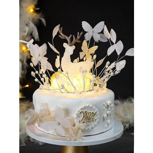 Wedding Party Favors Crystal Elk CakeTopper Lovely Christmas Hat Bell Small Tree Plug-in Card Birthday Party Decoration Supplies