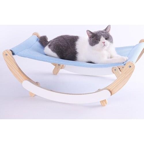 Pet Cat Comfort Hammock Puppy Kitten Hanging Beds Mat Solid Wood Durable Strong Wood Frame Bed With Comfort Mat cat hammock