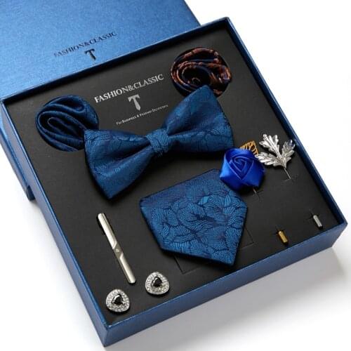 High Quality Hot sale Holiday Gift Silk Tie Pocket Squares Cufflink Set Necktie Box Dropshipping Man Wedding Accessories Flower