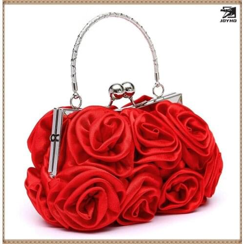Women Satin Rose Pure Color Handbag Evening Bags Wedding Handbags luxury Handbags Women Bags designer Flower bolsa clutch Bag
