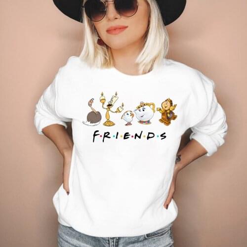 Beauty and The Beast Friends Sweatshirt Women Cute Cartoon Graphic Jumpers Tv Show Friends Inspired Pullovers Hipster Tops