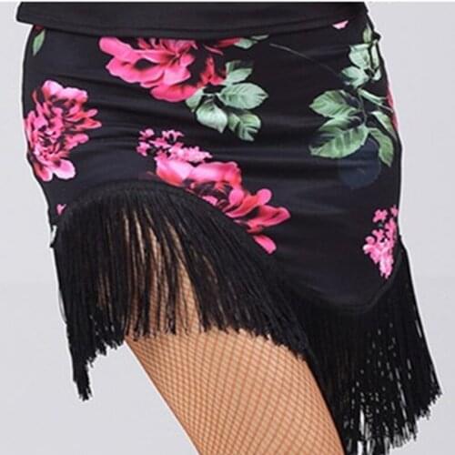 New Adult flower print Fringed Ballroom Latin Skirt Sexy tassel Skirt Latin Dance Dress Costume Womens Samba Skirt Women Dance