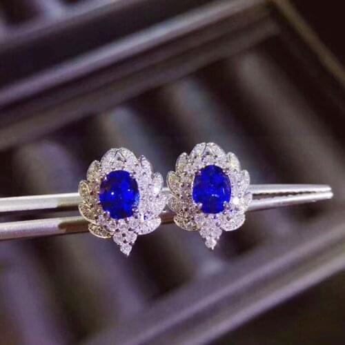 Natural real blue sapphire luxury stud earring Per jewelry 0.5ct*2pcs gemstone 925 sterling silver Fine jewelry J213274