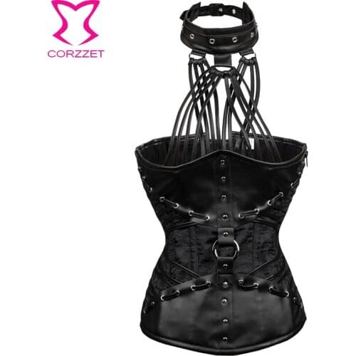 Punk Rock Black Underbust Corset Steampunk Clothing Women Plus Size Corsets and Busiters Gothic Top Halter Bustier Sexy Corselet