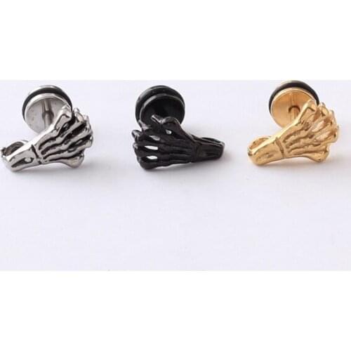 1 pair = 2 pieces Rock Gothic Rock Bone Skeleton Skull Skeleton Hand Finger Screw Men Women Unisex Ear stud Earrings for men