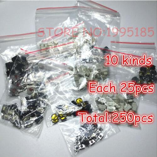 10 Kinds Each 25pcs) Total 250 pcs Tactile Push Button Switch Micro Switch Car remote control button switches