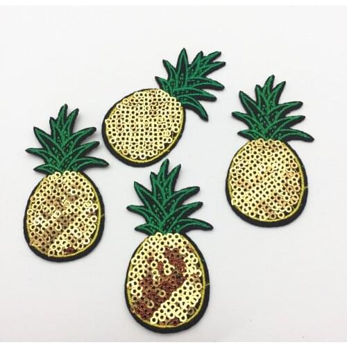 100pcs Sequins Iron on Pineapple Patches Fruits Embroidery Sewing Sticker Patch Badge 7.2x3.5cm