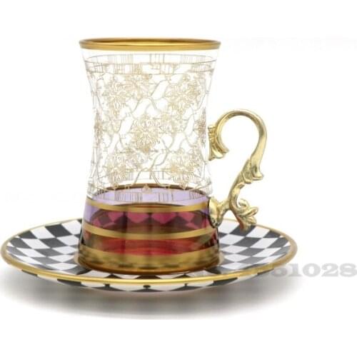 160ml Hand Carved Black Tea Cup Handmade Mosaic Cup Saucer Home Creative Glass High Temperature Coffee Tea Set