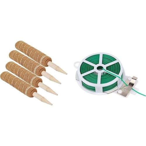 4Pcs Coir Moss Totem Pole Coir Moss Stick & 1 Roll Gardening Twisted Wire with Gardening Twisted Green Wire, 20M CNIM Hot