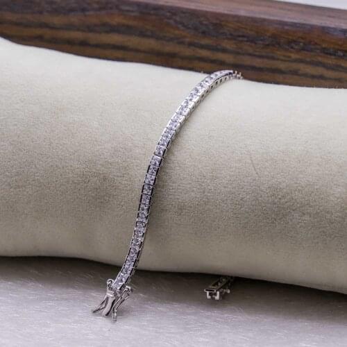 925 Sterling Silver Bracelet with Zircon Stone and Waterway Design