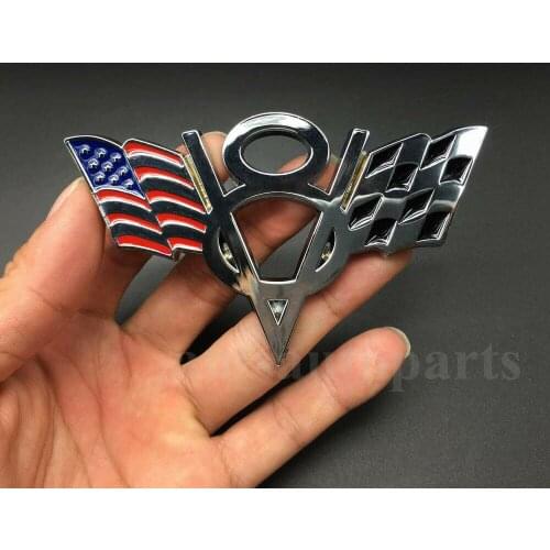 Auto Car V8 Vintage Logo USA Flag Chrome Trunk Metal Emblems Badge Decal Sticker