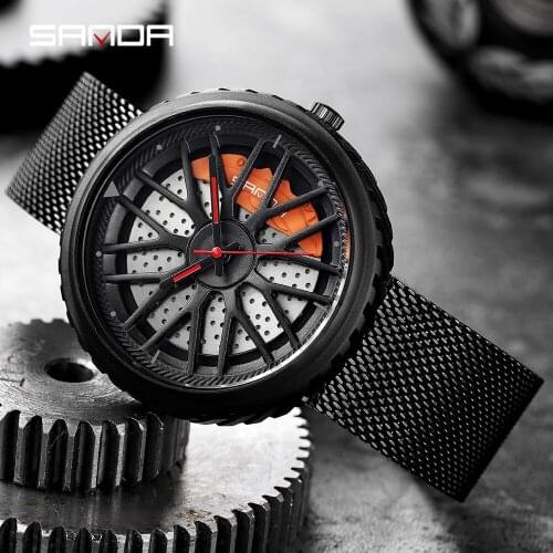 Men Car Wheel Watch Waterproof Sport Watch Mens Quartz Mesh With Rim Hub Watch Run Quartz Men Casual Watch Relogio Masculino