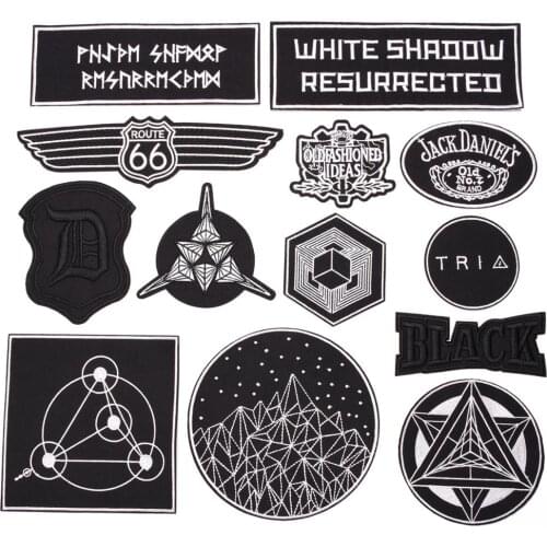 Black patch white english simple peace pentagram animal embroidery decoration iron on patches Clothing label badge