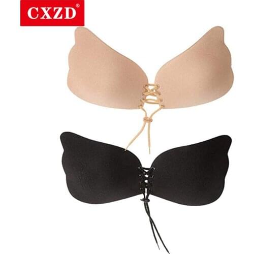 CXZD 1 pair Seamless Self Adhesive Fly Bra Strapless Push Up Bra Wireless Stick On Sexy Lingerie Invisible Silicone Women Bra