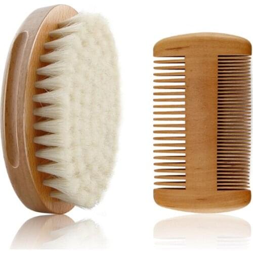 Baby Wooden Brush Newborn Natural Wool Comb Hair Brush Infant Head Massager Portable