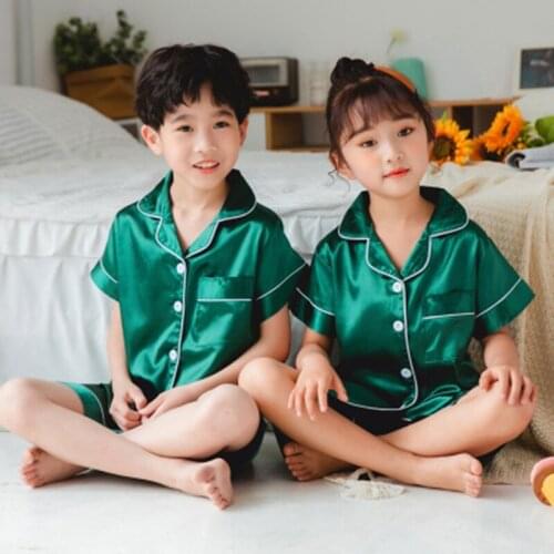Children Summer Silk Satin Nightwear Set Plus Size Sleepwear for 2-14 Years Kids Boys Homewear Night Suits Girls Pajamas Suits