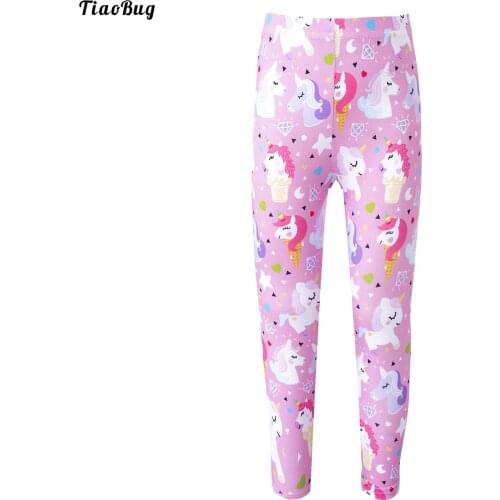 TiaoBug Kids Girls Cotton Soft Stretchy Elastic Waistband Leopard Fish Scales Cartoon Horse Print Legging Pants