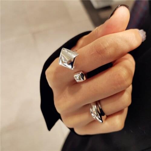 European and American fashion exaggerated square brass rivet ring cold wind net red index finger ring