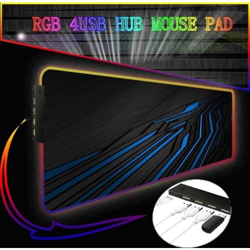 Black Texture Gaming Computer Mousepad RGB 4 Port USB Hub Large Mouse Pad Gamer XXL Mouse Carpet PC Desk Play Mat with Backlit