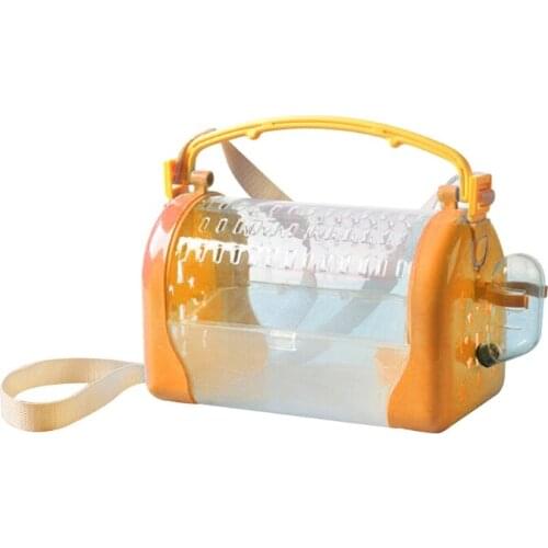 62KC Hamster Carrier with Kettle Bowl Strap Portable Small Pet Travel Cage Easy Carry