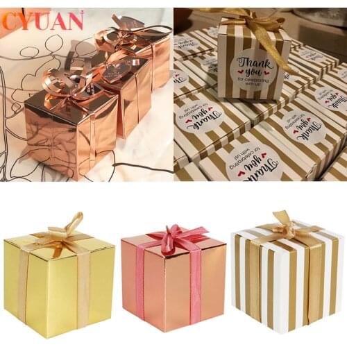 Birthday Candy Box Gold Stripe Candy Gift Bags Chocolate Packaging Boxes Baby Shower Gift Box Wedding Party Favors Supplies
