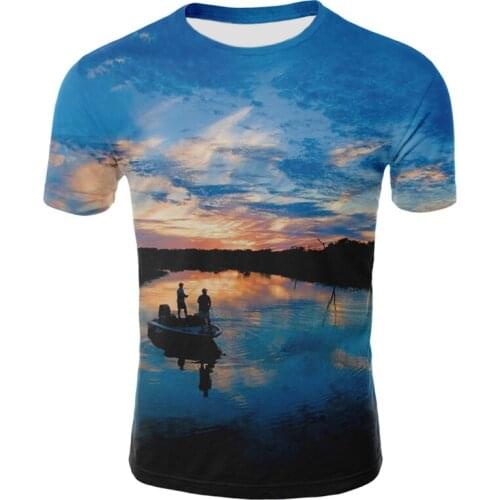 2021 summer fishing style men and women outdoor fishing T-shirt 3D cool printing fishing T-shirt 0 collar casual mens T-shirt