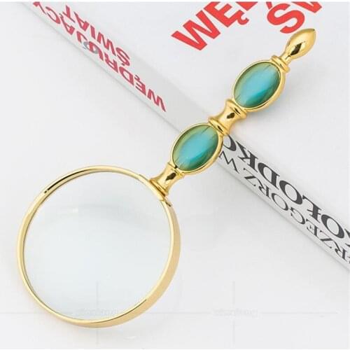 5x High Definition Handheld Magnifier Glass Portable Magnifier Jewelry Gems Newspaper Book Reading Eye Loupe 72mm Golden Handle