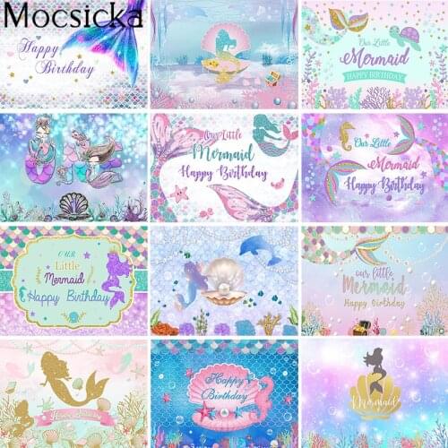 Mocsicka Little Mermaid Birthday Party Backdrop Under the Sea Mermaid Princess Girls Kids Party Baby Shower Photo Background