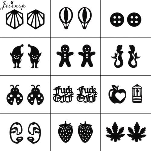 Jisensp Women Men Geometric Punk Earrings Unique Black Color Buttons Mermaid Stud Earring Fashion Jewelry Best Gift for Friend