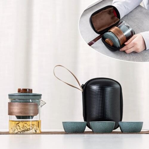 Creative Portable Travel Tea cup Set, Simple Anti-scalding Pottery Quik Tea Cup, Friend Gift Teasets, 1 Pot and 3 Cups