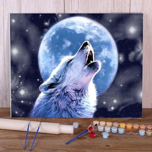 Moon And Wolf Painting By Numbers Complete Kit Acrylic Paints 50*70 Canvas Painting Wall Paintings Crafts For Handiwork