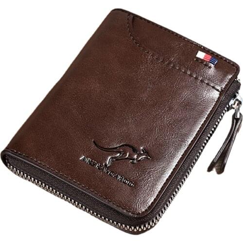 New Male Wallet RFID Blocking Anti-theft Men Leather Wallet Zipper Men Business Credit Card Holder High Quality Pockets Purse